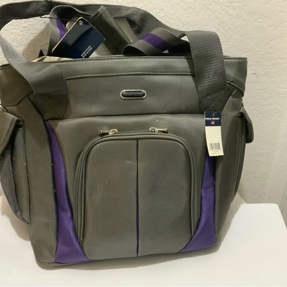 New Ralph Lauren Polo Sport Large Tote Shoulder Beach Bag Gray purple